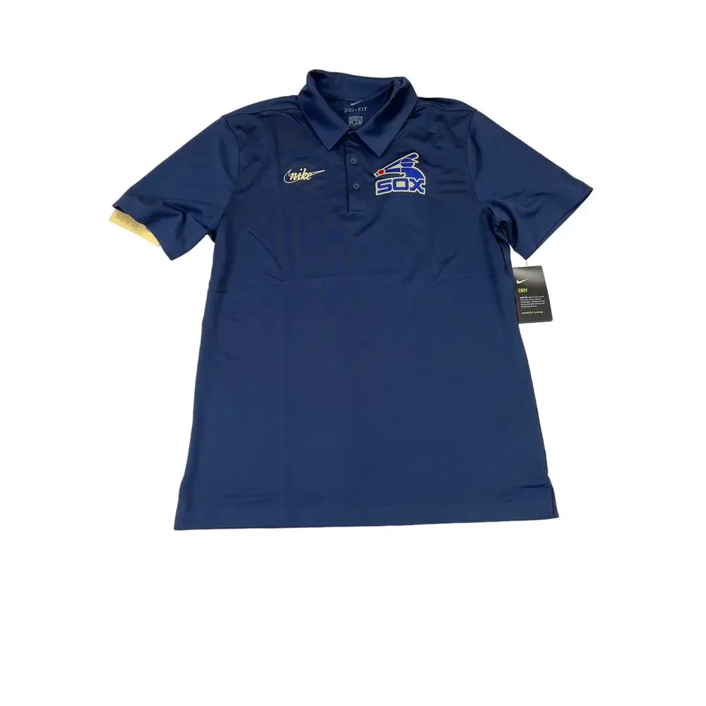 NIKE‎ CHICAGO WHITE SOX MENS NAVY BLUE POLO SHORT SLEEVE, Sz Medium